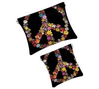 FNETJXF 2 trousse per trucchi in finta pelle, piccola tasca portatile da viaggio, borsa per trucco a chiusura automatica, borsa multifunzionale da viaggio, fiore colorato della pace, Pattern2270,