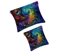 FNETJXF 2 trousse per trucchi in finta pelle, piccola tasca portatile da viaggio, borsa per trucco a chiusura automatica, borsa multifunzionale da viaggio, fiore colorato della pace, Pattern2272,