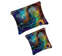 FNETJXF 2 trousse per trucchi in finta pelle, piccola tasca portatile da viaggio, borsa per trucco a chiusura automatica, borsa multifunzionale da viaggio, fiore colorato della pace, Pattern2271,
