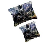 FNETJXF Borsa per il trucco in finta pelle da 2 pezzi, piccola borsa da viaggio, portatile, senza cerniera, borsa cosmetica portatile da spremere, treno di montagna, modello1641, 7.1x5.8in/4.7x4.5in