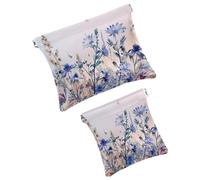 FNETJXF Confezione da 2 borse per cosmetici tascabili in ecopelle, piccole trousse per il trucco, da viaggio, per donne, con chiusura a schegge, per gioielli, fiori e dente di leone floreale,