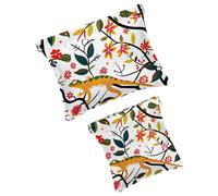 FNETJXF Confezione da 2 borse per cosmetici tascabili in ecopelle, piccole trousse per il trucco, da viaggio, per donne, con chiusura a schegge, per gioielli, fiori e dente di leone floreale,