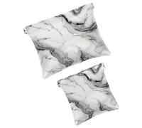 FNETJXF Confezione da 2 borse per cosmetici tascabili in ecopelle, piccole trousse per trucchi, mini tasca tascabile, chiusura a schegge, custodia per gioielli con motivo marmo grigio bianco,