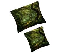 FNETJXF Confezione da 2 scatole tascabili in ecopelle, piccole tasche per borsa, borsa portatile da viaggio per donne, mini borsa per trucco tascabile per rossetti, arte della giungla della foresta