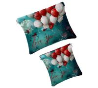 FNETJXF Confezione da 2 scatole tascabili in ecopelle, piccole trousse per il trucco, mini borsa per il trucco, borsa portatile per cosmetici, con palloncino a forma di cuore "I Love You"