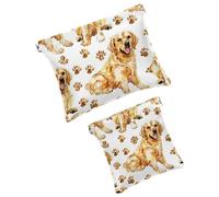 FNETJXF Confezione da 2 scatole tascabili in finta pelle, piccole tasche per borsa, portatile, senza cerniera, mini custodia da viaggio per cosmetici, Golden Retriever adorabile animale domestico,