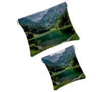 FNETJXF Confezione da 2 scatole tascabili in finta pelle, piccole tasche per trucchi da viaggio, mini borse portatili per cosmetici da donna, mini borsa per il trucco per rossetti, paesaggio, boschi