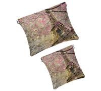 FNETJXF Confezione da 2 trousse da viaggio in ecopelle, piccola tasca portatile da viaggio, mini tasca tascabile, mini custodia da viaggio per cosmetici, Torre Eiffel di Parigi, fiori rosa,