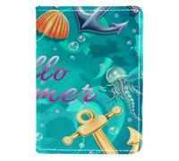 FNETJXF Custodia per passaporto, custodia per passaporto, custodia per passaporto in pelle PU, elementi essenziali da viaggio per le vacanze, Hello Summer Sea Animal Meduse Anchor, Motivo: 1647,