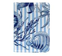 FNETJXF Custodia per passaporto da uomo, in ecopelle, portafoglio per passaporto, da donna, blu navy, conchiglie di cavalluccio marino tropicale con pesci coralli, Motivo: 3588, 11.5x16.5cm/4.5x6.5 in