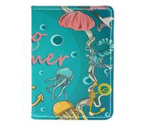 FNETJXF Custodia per passaporto per donne e uomini, porta passaporto, portafogli, portafoglio per passaporto da donna, Hello Summer Sea Animal Meduse Anchor, Motivo: 1641, 11.5x16.5cm/4.5x6.5 in