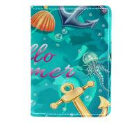 FNETJXF Custodia per passaporto per donne e uomini, porta passaporto, portafogli, portafoglio per passaporto da donna, Hello Summer Sea Animal Meduse Anchor, Motivo: 1640, 11.5x16.5cm/4.5x6.5 in