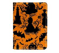 FNETJXF Porta passaporto, custodia per passaporto in pelle PU, accessori essenziali da viaggio, Happy Halloween Skull Spider Web Bat Witch, Motivo: 1475, 11.5x16.5cm/4.5x6.5 in