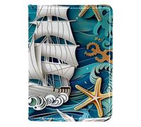FNETJXF Porta passaporto, portafoglio passaporto, portafoglio passaporto, portafoglio per uomo, nautico ancora faro pesce, Motivo: 3512, 10x14cm/4x5.5 in