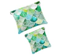 FNETJXF Set di 2 beauty case in finta pelle, piccolo kit da viaggio, borsa portatile da viaggio per donne, mini custodia da viaggio per cosmetici, scaglie blu sirena dorata moderna, modello1204,