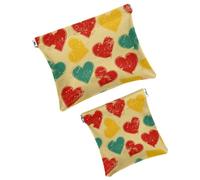 FNETJXF Set di 2 trousse in finta pelle, piccola borsa per il trucco, borsa a chiusura automatica per borsa, mini astuccio per rossetto, cuore colorato con cartoni animati, Motivo: 1075,