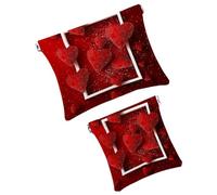 FNETJXF Set di 2 trousse in finta pelle, piccola borsa per il trucco, borsa a chiusura automatica per borsa, mini astuccio per rossetto, cuore colorato con cartoni animati, modello1076,