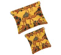 FNETJXF Set di 2 trousse in finta pelle, piccola borsa per il trucco, impermeabile, mini borsa per rossetto, organizer per accessori cosmetici, etnico, tribale, indiano, gatto nero retrò, modello272,