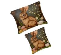 FNETJXF Set di 2 trousse in finta pelle, piccola borsa per il trucco per borsa, borsa per trucco a chiusura automatica per donne, borsa per gioielli con chiusura a schegge, pittura ad olio e laghetto