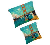 FNETJXF Set di 2 trousse in finta pelle, piccola borsa per il trucco per borsa, borsa per trucco a chiusura automatica per donne, borsa per gioielli con chiusura a schegge, pittura ad olio e laghetto