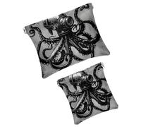 FNETJXF Set di 2 trousse in finta pelle, piccola borsa per il trucco per borsa, mini tasca tascabile, borsa multifunzionale per riporre schegge, polpo oceano animale calamaro, modello1894,