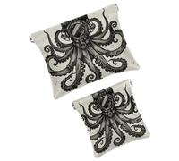 FNETJXF Set di 2 trousse in finta pelle, piccola borsa per il trucco per borsa, mini tasca tascabile, borsa multifunzionale per riporre schegge, polpo oceano animale calamaro, modello1895,