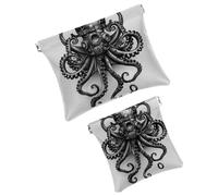 FNETJXF Set di 2 trousse in finta pelle, piccola borsa per il trucco per borsa, mini tasca tascabile, borsa multifunzionale per riporre schegge, polpo oceano animale calamaro, modello1892,