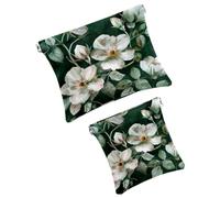 FNETJXF Set di 2 trousse in finta pelle, piccola pochette per trucco, mini trousse per rossetto, motivo floreale vintage blu, modello2198, 7.1x5.8in/4.7x4.5in