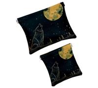 FNETJXF Set di 2 trousse per il trucco in finta pelle, piccola borsa per il trucco, borsa portatile da viaggio per donne, con chiusura a schegge, borsa per gioielli, paesaggi notturni, luna e città,