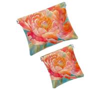 FNETJXF Set di 2 trousse per il trucco in finta pelle, piccola borsa per il trucco, mini tasca tascabile, borsa da viaggio multifunzionale, peonie acquerello fiori rosa primavera, modello2313,