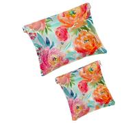 FNETJXF Set di 2 trousse per il trucco in finta pelle, piccola borsa per il trucco, mini tasca tascabile, borsa da viaggio multifunzionale, peonie acquerello fiori rosa primavera, Pattern2312,