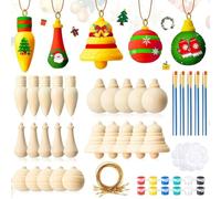 Fnfhsa 30 Decorazioni in Legno Artigianali Non Finite, Ornamenti da Appendere per Le Feste con Materiali di Pittura per La Pittura Artistica DIY