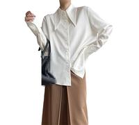 Fnfmrfmr Camicette da Donna con Colletto A Punta Camicia Blu Stile Francese Primavera Estate Maniche Lunghe Top Dritti White M 45-50kg