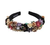 Fnfmrfmr Fascia per capelli da donna con perline e fiori, accessorio per capelli con strass grossi per banchetti e banchetti nero