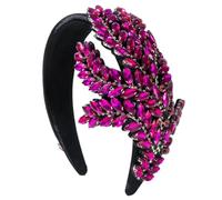 Fnfmrfmr Fascia per capelli da donna, vintage, ampia, con strass, accessorio per capelli, per banchetti e feste, colore: rosso rosa