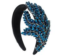Fnfmrfmr Fascia per capelli da donna, vintage, larga, con strass, accessorio per capelli per banchetti e feste, colore blu