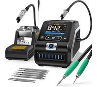 FNIRSI DWS-200 200W Precisione Digitale Stazione Saldatura Kit con 9 Punte (F210*3 e F245*6) e 2 Mani Assistente, 3 Memorie Temperature, Modalità Temperatura/Curva, Display TFT HD 2.8"