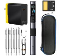 FNIRSI HS-02A 100W Kit saldatore portatile con cavo, 222-1002 °F, temperatura preimpostata 3 gruppi, 6 punte di saldatura F245, penna per saldatore digitale intelligente per riparazione elettronica di