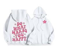 FNKDOR Felpa da donna con cappuccio, con cappuccio, oversize, con slogan, Do What Make You Happy Streetwear, bianco, S