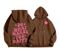 FNKDOR Felpa da donna con cappuccio, con cappuccio, oversize, con slogan, Do What Make You Happy Streetwear, caffè, XL