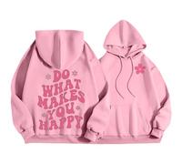 FNKDOR Felpa da donna con cappuccio, con cappuccio, oversize, con slogan, Do What Make You Happy Streetwear, Colore: rosa., L