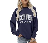 FNKDOR Felpa da donna senza cappuccio, con lettere, color caffè, senza cappuccio, a maniche lunghe, per autunno e inverno, Blu marino, XL