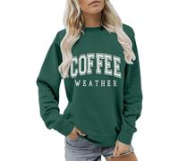 FNKDOR Felpa da donna senza cappuccio, con lettere, color caffè, senza cappuccio, a maniche lunghe, per autunno e inverno, verde, XL