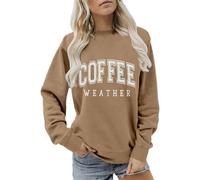 FNKDOR Felpa da donna senza cappuccio, con lettere, color caffè, senza cappuccio, a maniche lunghe, per autunno e inverno, cachi, M