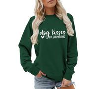 FNKDOR Felpa da donna senza cappuccio Slogan Dog Kisses Fix Everything Autunno Inverno Hoodless Streetwear Maglione a maniche lunghe, verde, XL
