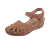 FNKDOR Sandali estivi da donna, comodi, in ecopelle, chiusi, con zeppa, taglia 35-41, marrone, 41 EU