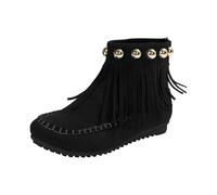 FNKDOR Stivaletti da donna con gambo ampio piatto, in pelle scamosciata, antiscivolo, corti, con cerniera posteriore, Nero , 37 EU