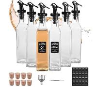 FNLLC Oliera da Tavola 6 * 250ml, Bottiglia per Olio In Vetro Spesso Senza Piombo, Ampolla Olio Vetro per Cucina e BBQ, Ugello Dell'olio e Tappo in Sughero con Una Buona Tenuta All'aria