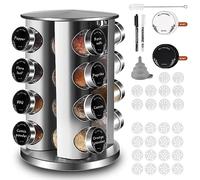 FNLLC Porta Spezie per Cucina Orbicolare con 16 Barattoli per Spezie,360° Porta Spezie Girevole,Barattolo per Condimenti con Coperchio in Acciaio Inox,Organizer Spezie