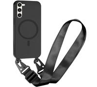 FNPCUON Cover Magnetica con Cordino per Samsung Galaxy S24/S25 Compatibile con MagSafe,Ricarica Wireless, Placcatura Disegno Custodia con Collana Laccio Tracolla Regolabile Case.Nero